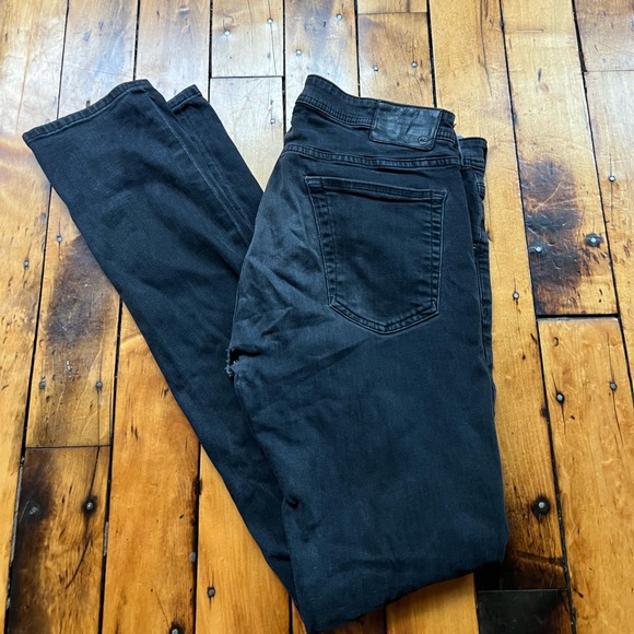 Adriano Goldschmied Men’s 34x34 The Tellis Modern Slim Fit Black Jeans w/ HOLE - Picture 1 of 12